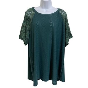 BLOOMCHIC Green Lace Sleeve Eyelet Knit‎ Feminine Boho Tunic Top Plus Size 22-24